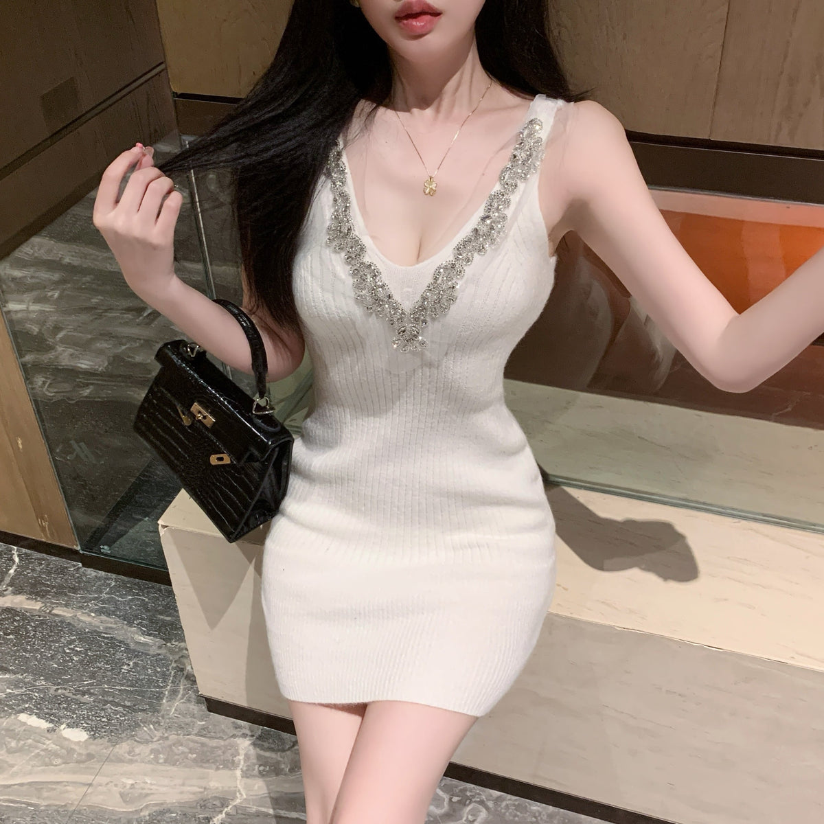 【dress】ビジューニットキャミワンピース　M28468