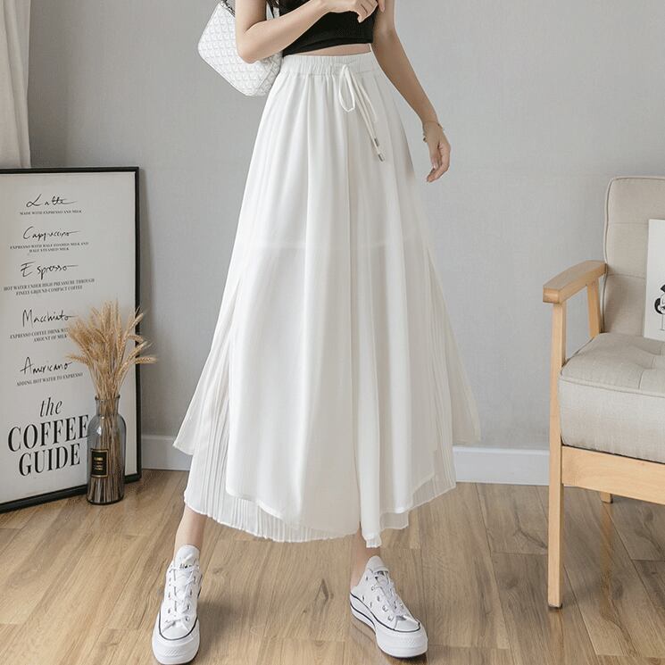 【bottoms】絶対欲しいシンプルカジュアル無地合わせやすいハイウエスト九分丈ガウチョパンツF0017