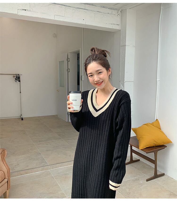 【dress】Vネックニットワンピース　M18488