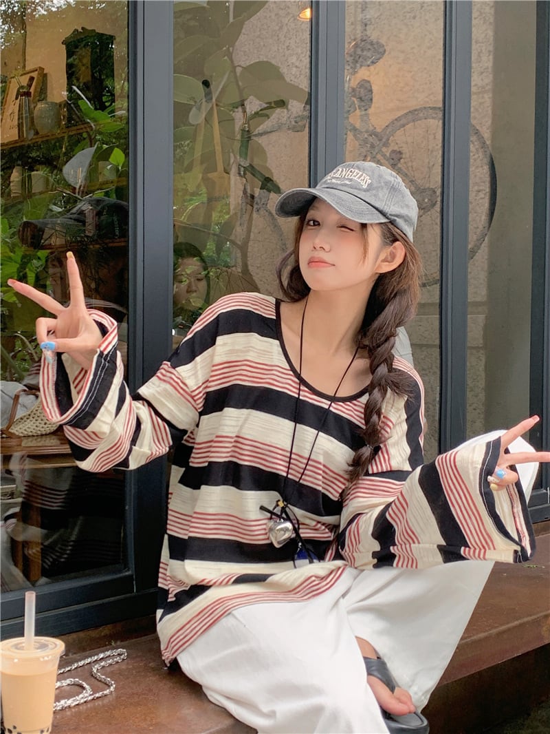【tops】ボーダー柄長袖Tシャツ　M25169