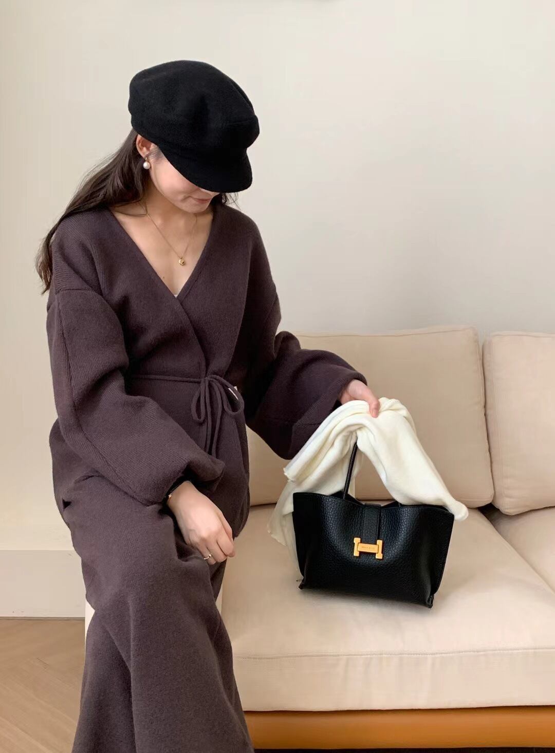 【set】カシュクールニットトップス×ワイドパンツセット　N2765