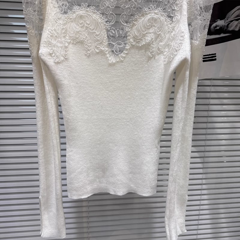 【tops】レースドッキングニットトップス Q7452