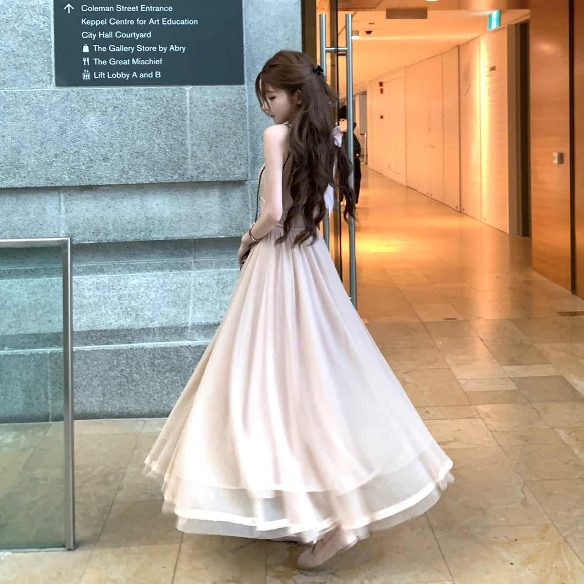 【dress】バックリボンチュールロングワンピース　N3217