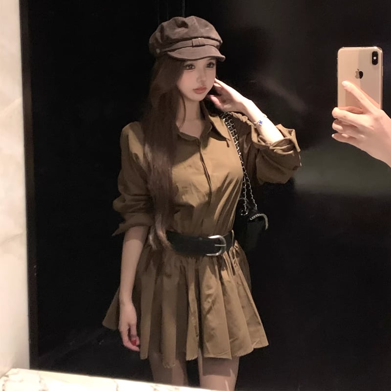 【dress】ベルト付きシャツワンピース Q7904