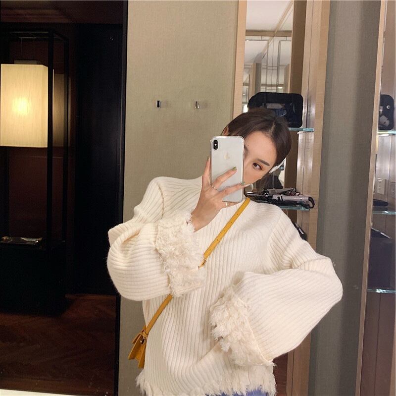 【tops】ハイネック長袖ファッション無地ゆったり着回しニットセーターF0840