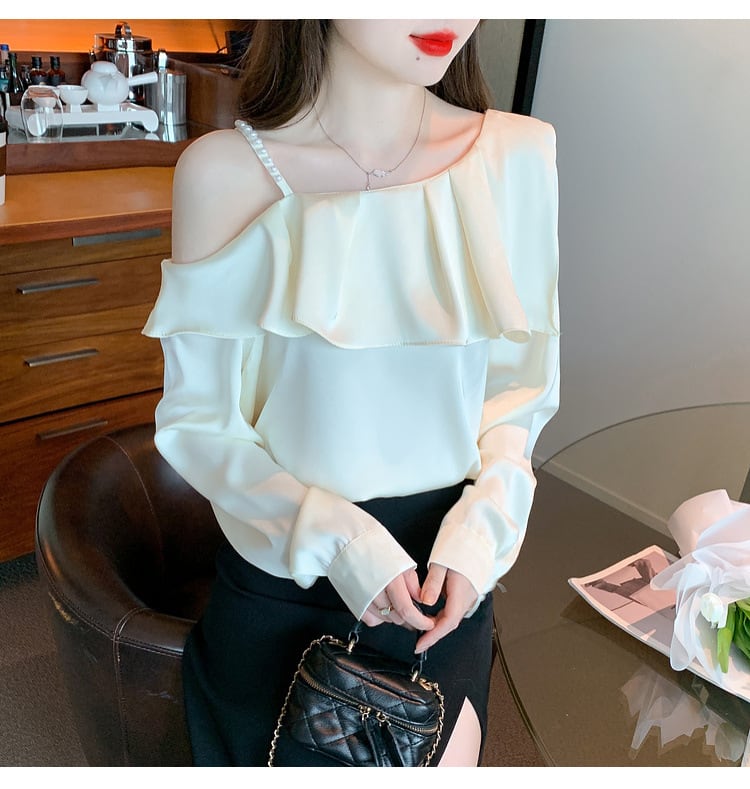 【tops】フリルオフショルダーシャツトップス　M25636