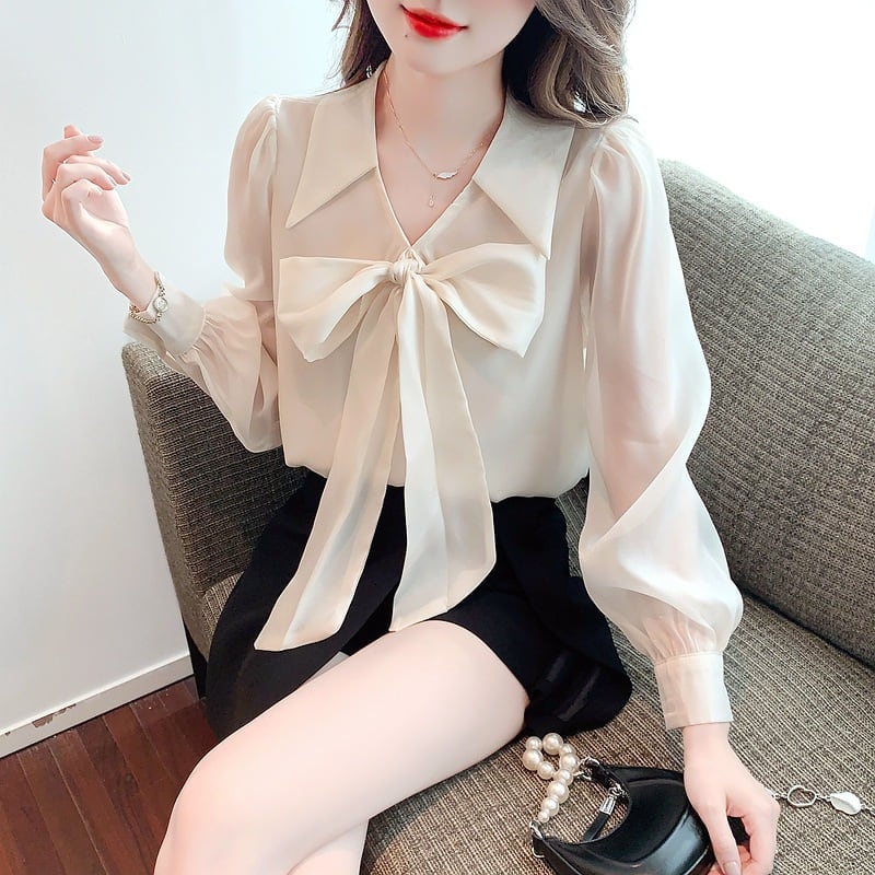 【tops】リボン付きシャツトップス　M25729