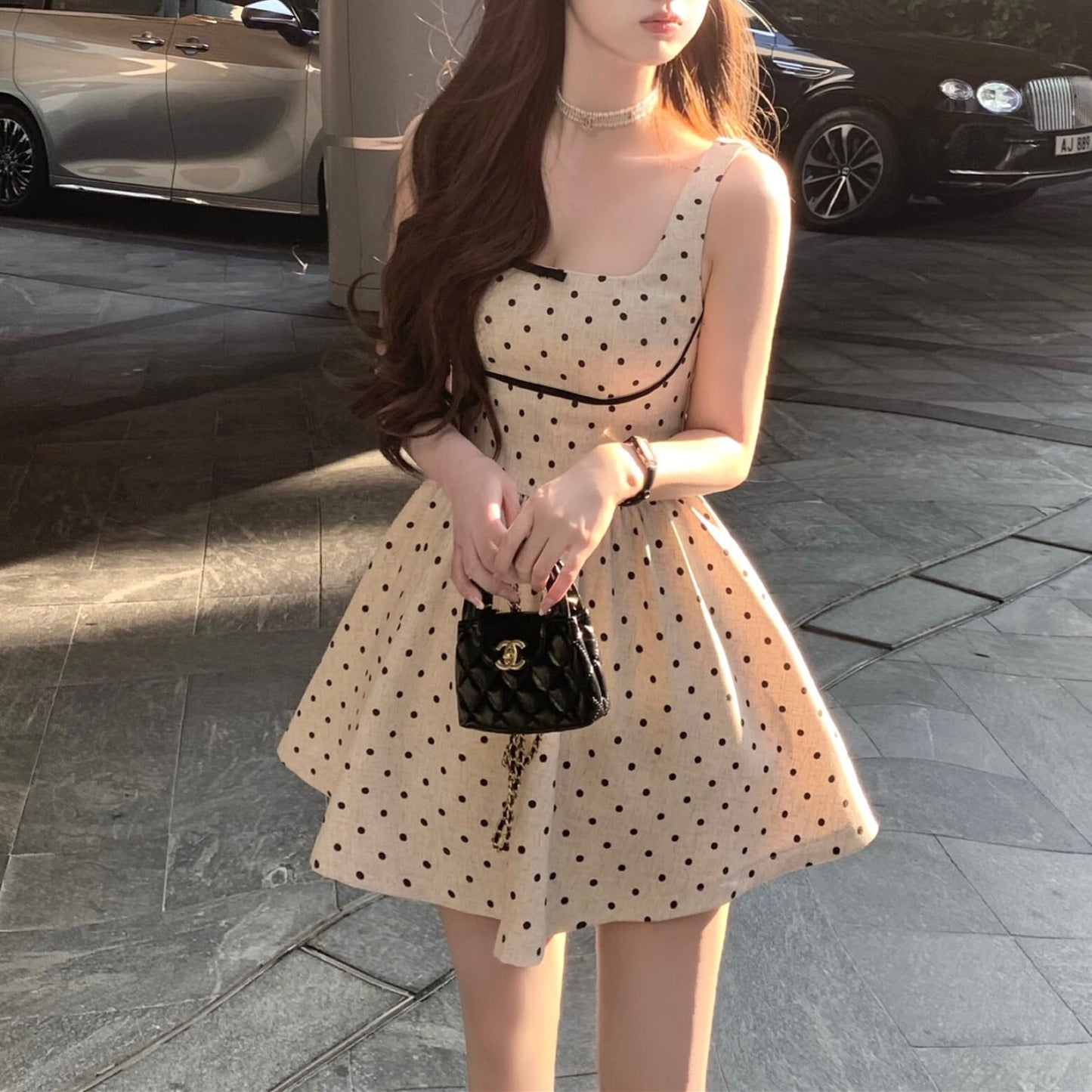 【dress】バックリボンドット柄ミニワンピース　M30198