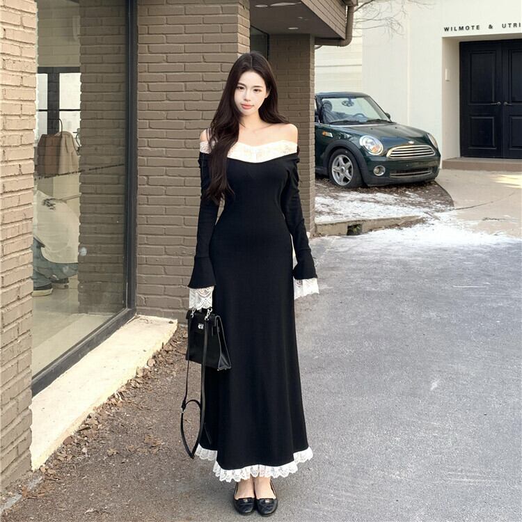 【dress】ボートネックドッキングワンピース　M27957