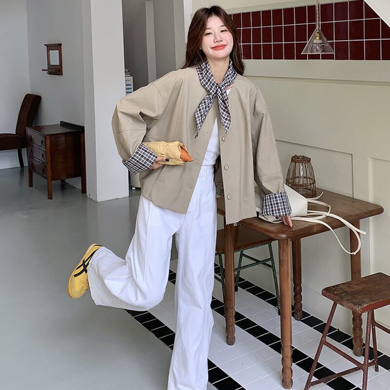 【outer】チェック柄ドッキングコート Q8224