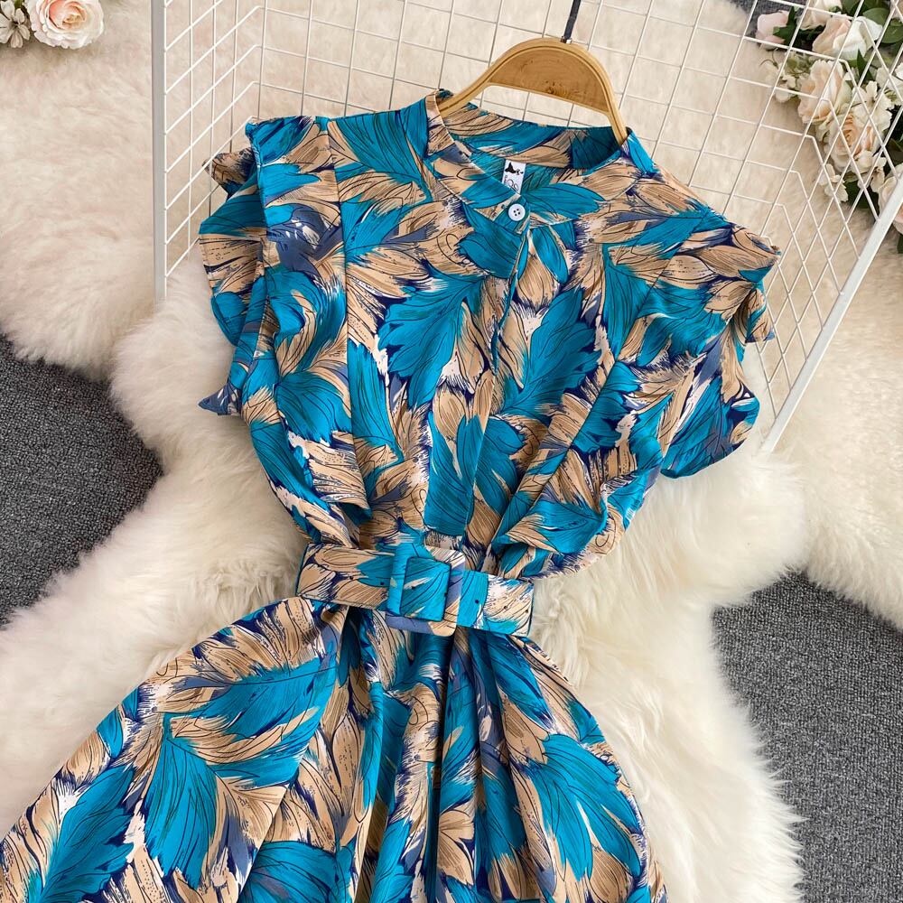 【dress】スタンドネックプリントワンピース G20725