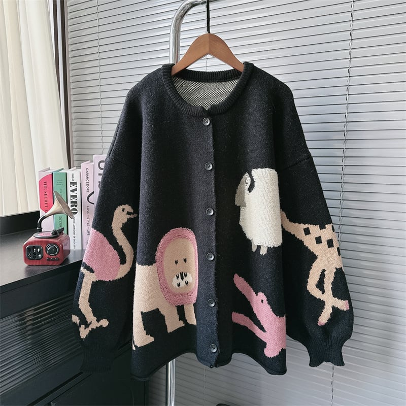 【outer】カートゥーンジャカードニットカーデ　M28356
