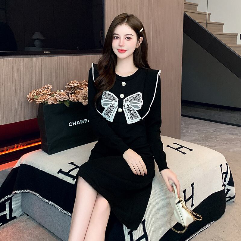 【dress】リボン付きニットワンピース　M18992