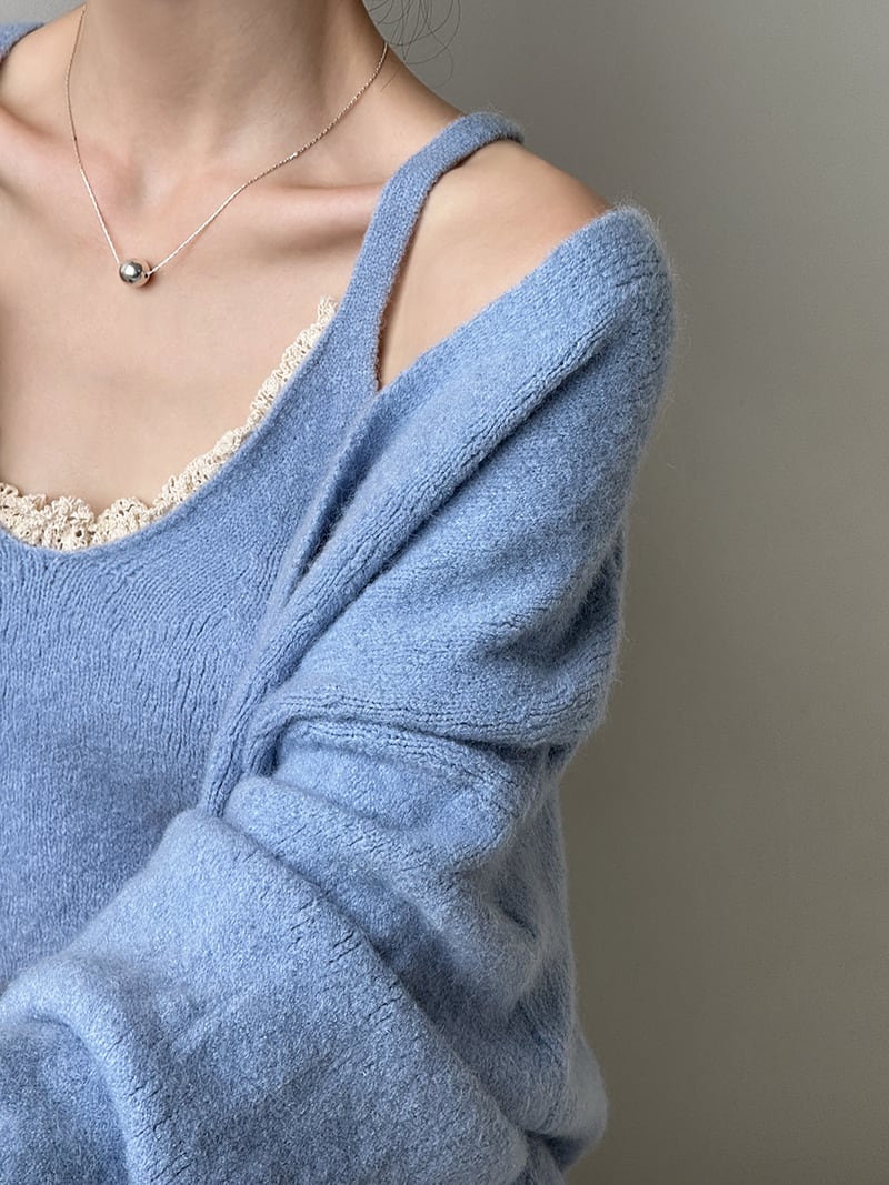 【set】レースドッキングキャミ×ニットカーディガンセット Q6966