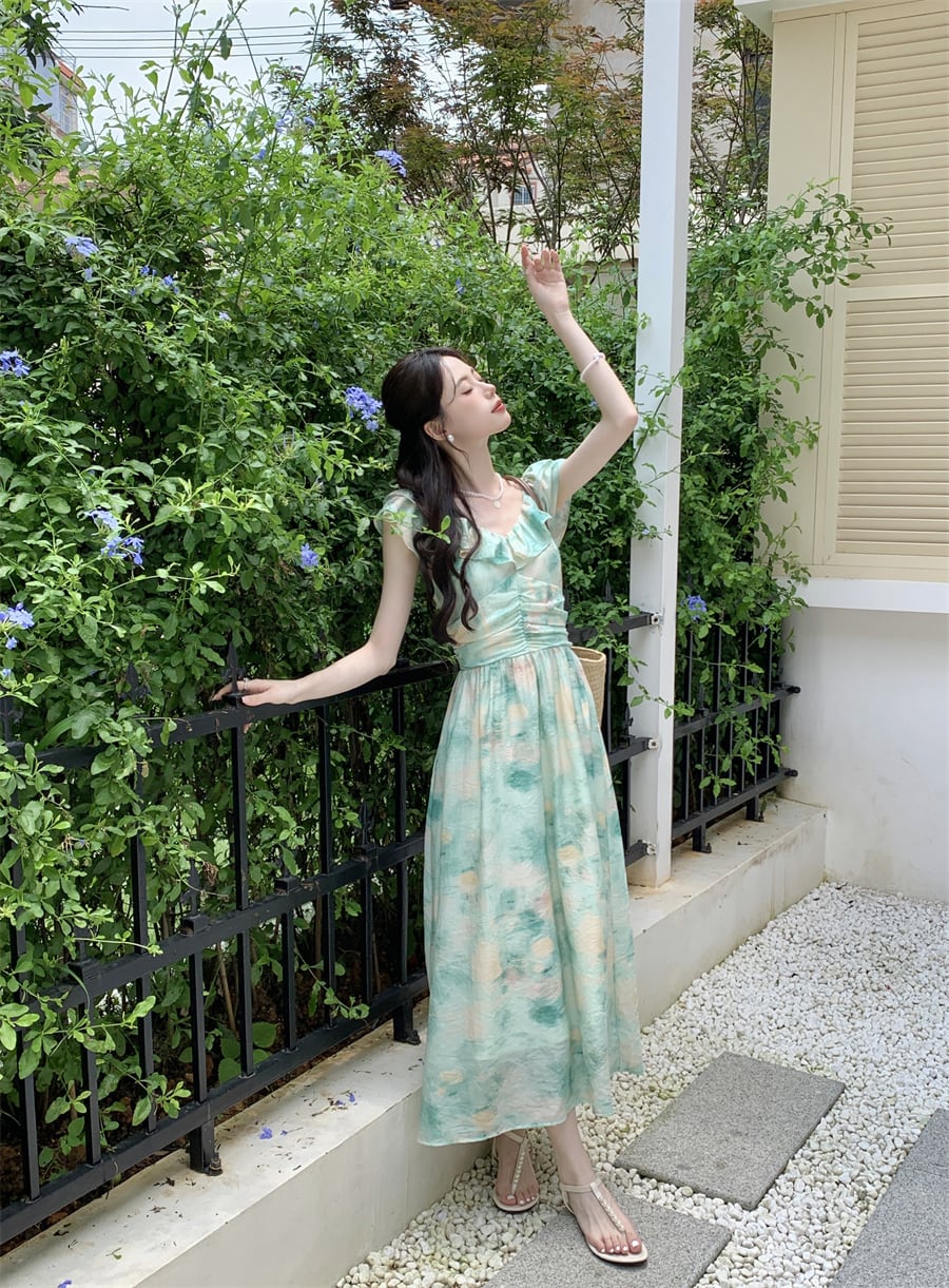 【dress】フリルプリントワンピース　M24463