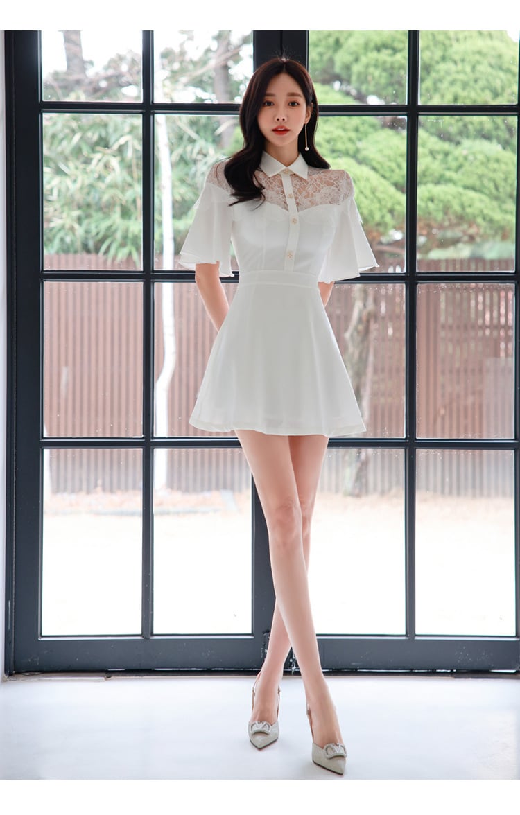 【dress】レース切り替え透かし彫りワンピース G21483