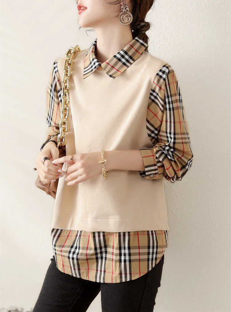 【tops】春秋偽二つ切り替えシャツG23606