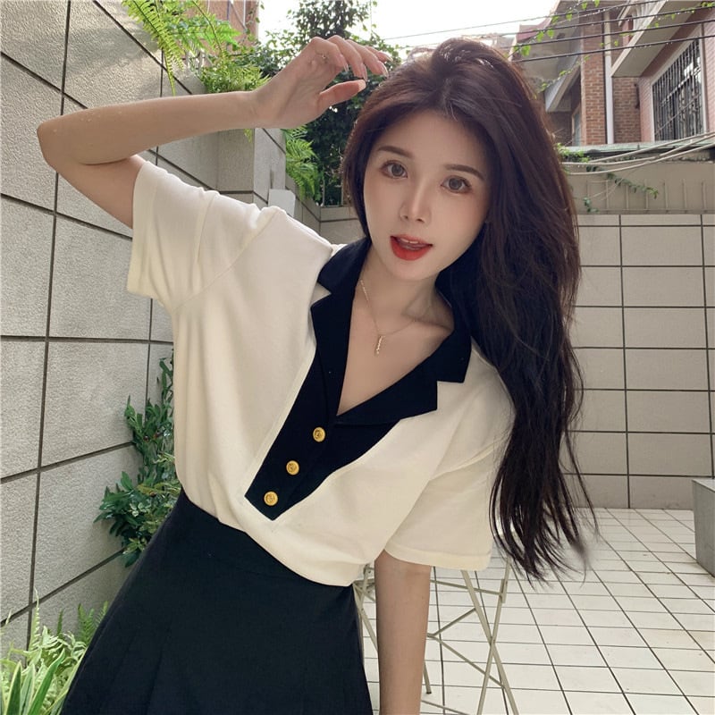 【tops】POLOネックデザインTシャツG21362