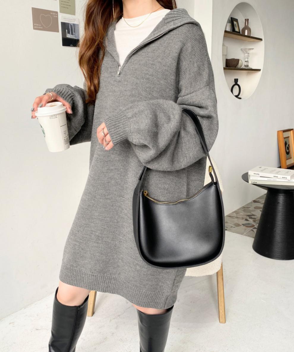 【dress】フード付きニットワンピース　M25561