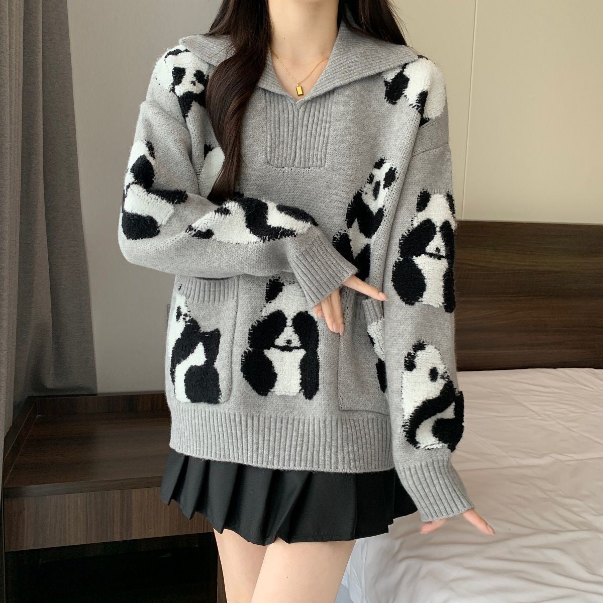 【tops】長袖動物柄ニットセーターF8315