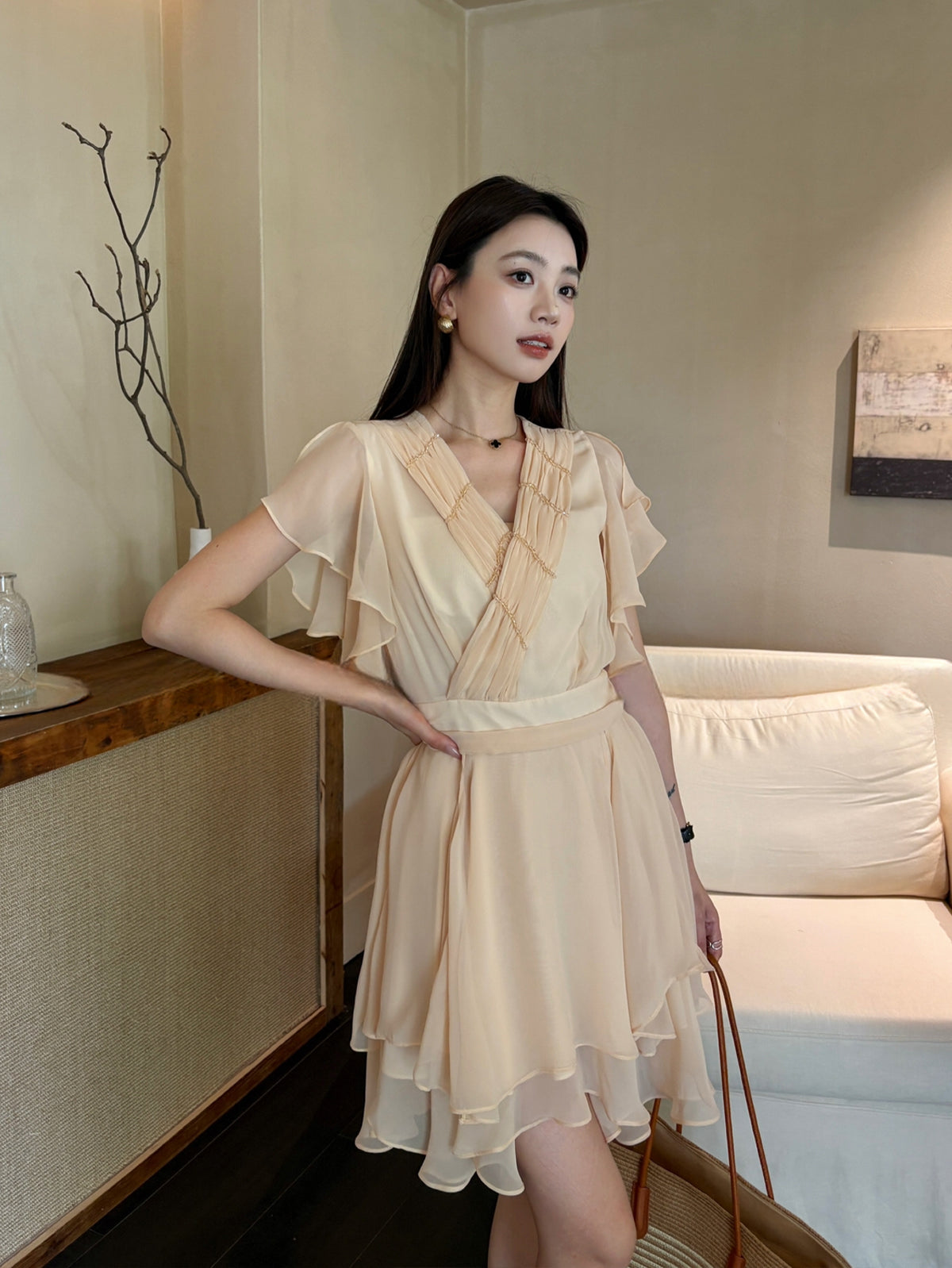 【dress】フラッタースリーブワンピース Q8705
