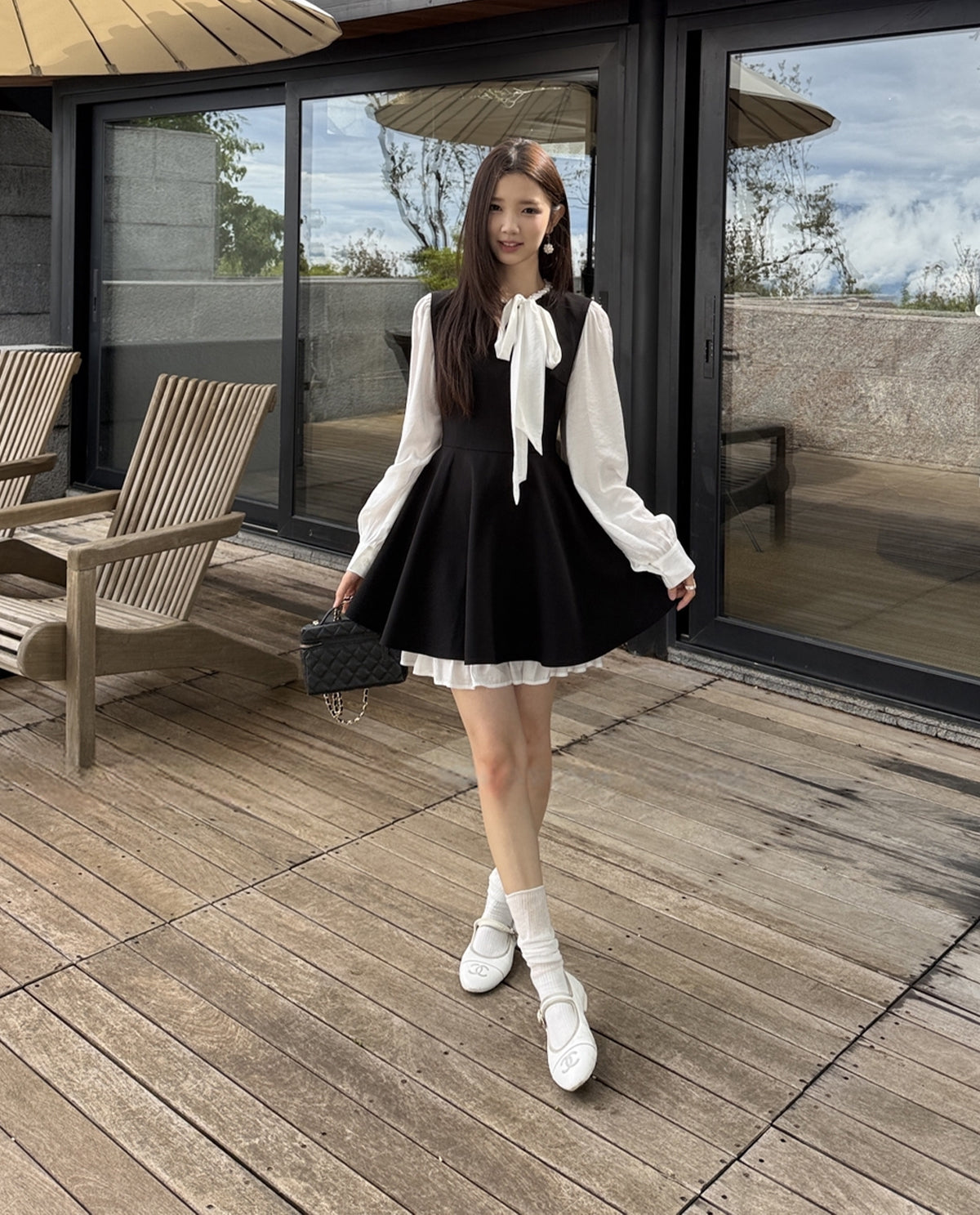 【dress】リボン付きフェイクレイヤードワンピース Q8928
