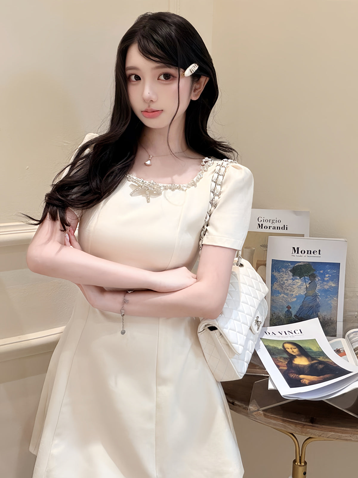 【dress】ラインストーンAラインワンピース Q8760