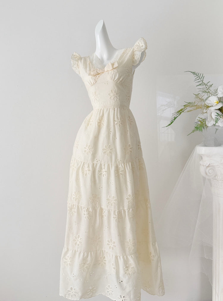 【dress】フラッタースリーブロングレースワンピース Q8819