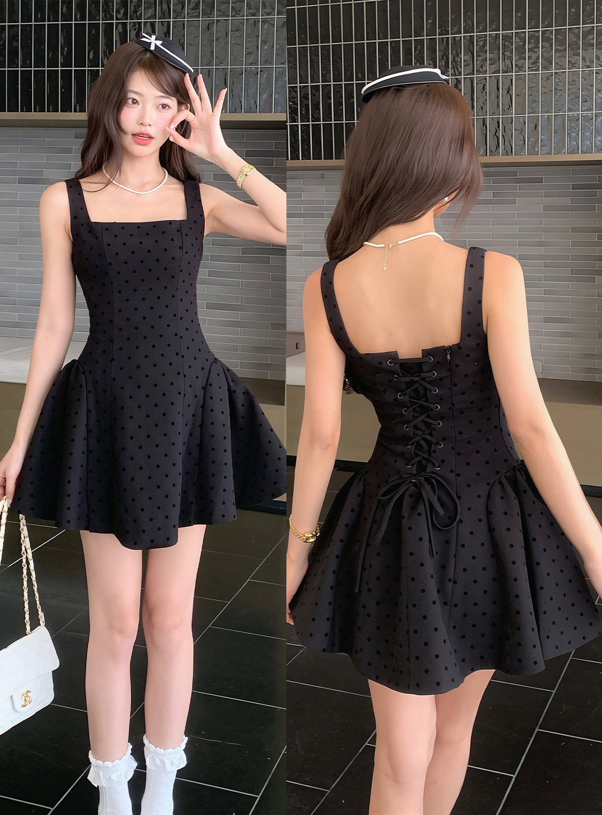 【dress】ドット柄ベストワンピース Q8847