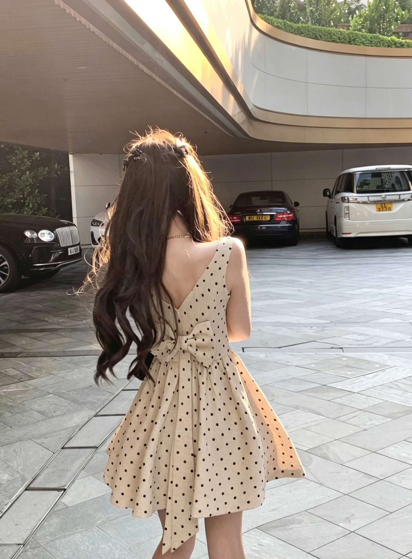 【dress】バックリボンドット柄ミニワンピース　M30198