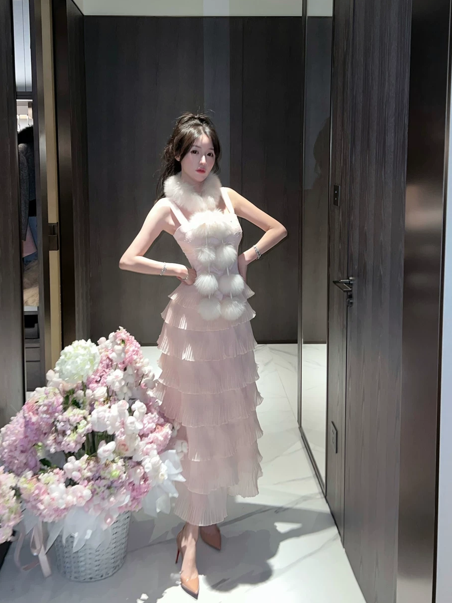 【dress】リボン付きティアードキャミワンピース Q7679