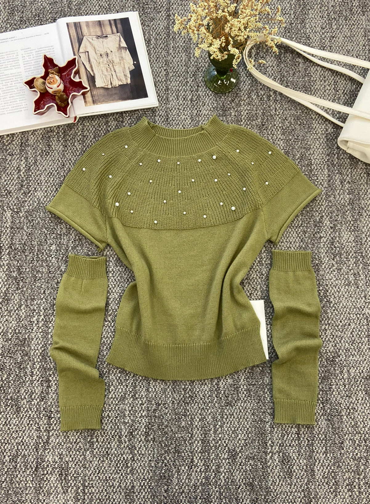 【tops】アームカバー付きニットトップス Q8930