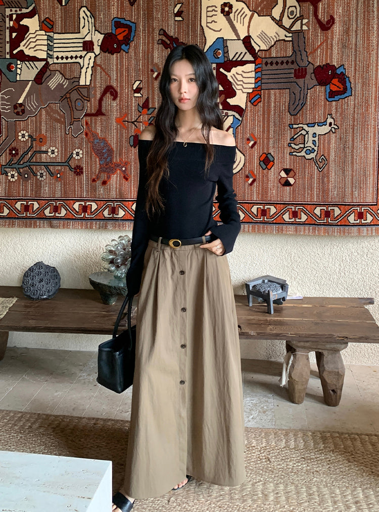 【dress】ベルト付きニットドッキングロングワンピース Q8926