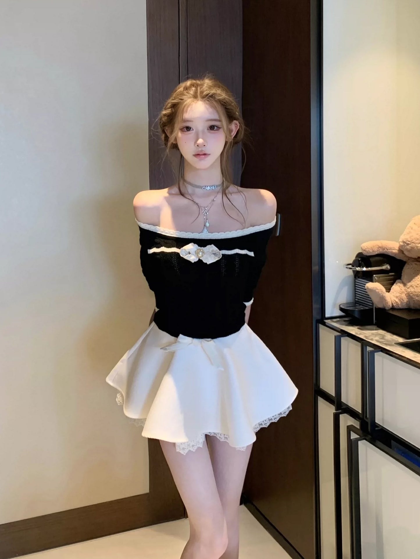 【tops】オフショルダーニットトップス Q9079