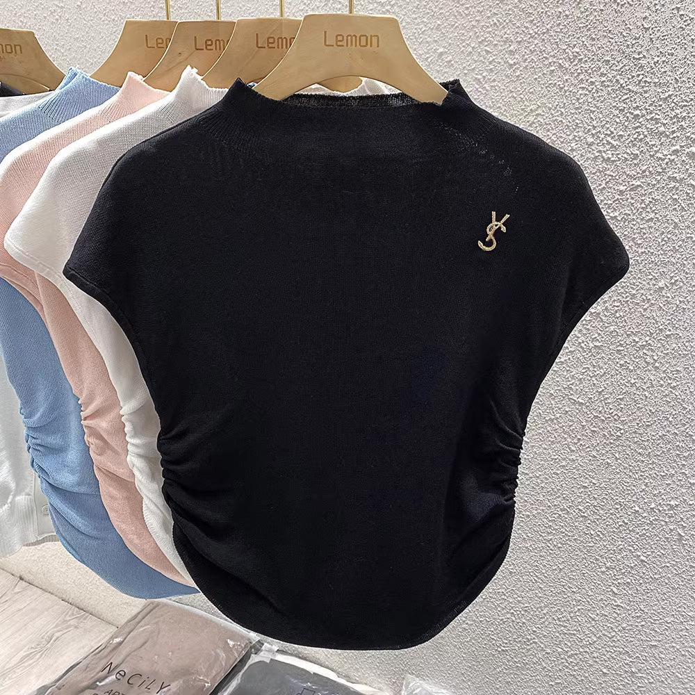 【tops】4色半袖ニットTシャツF7760