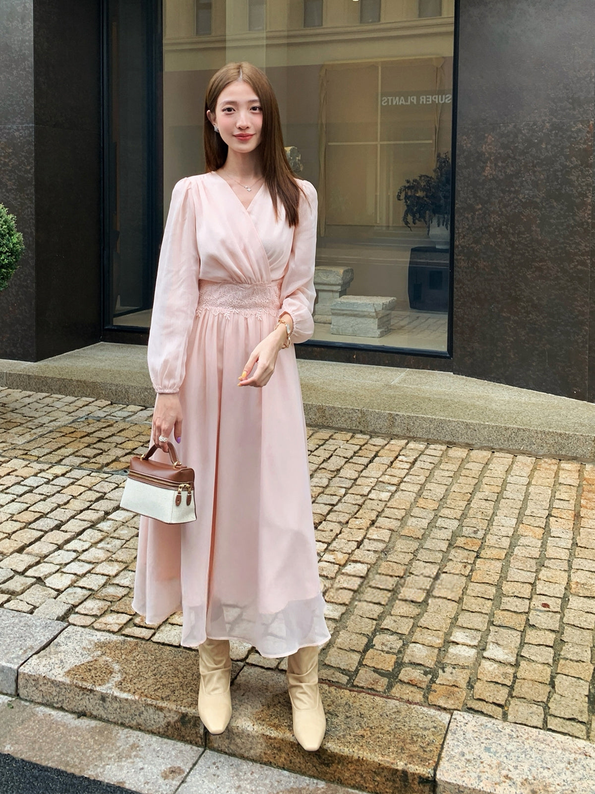 【dress】レースドッキングロングワンピース Q8932