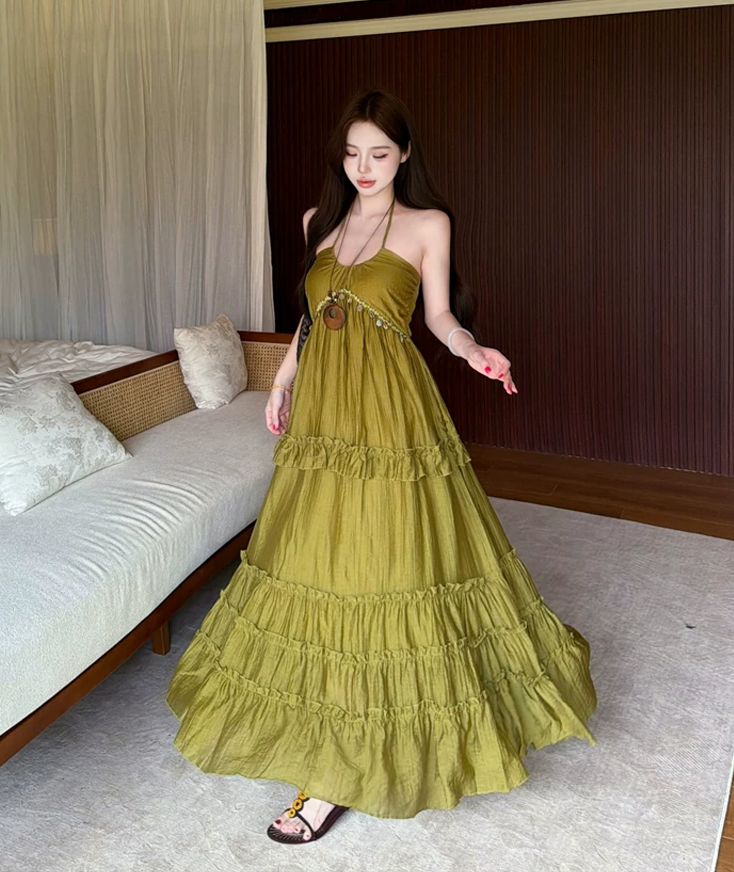 【dress】ホルターネックロングワンピース Q8534