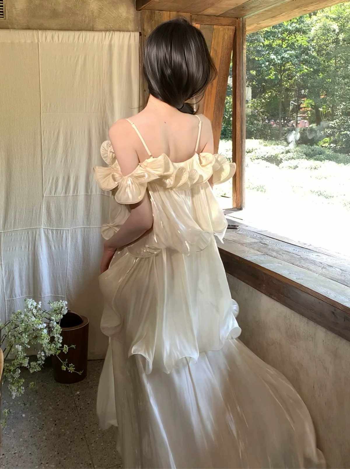 【dress】ギャザーフリルロングキャミワンピース Q8553
