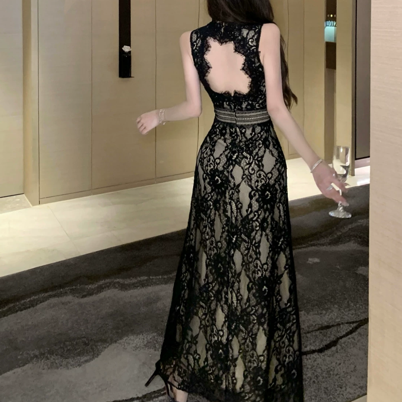 【dress】バックオープンスリットレースワンピース　M32516