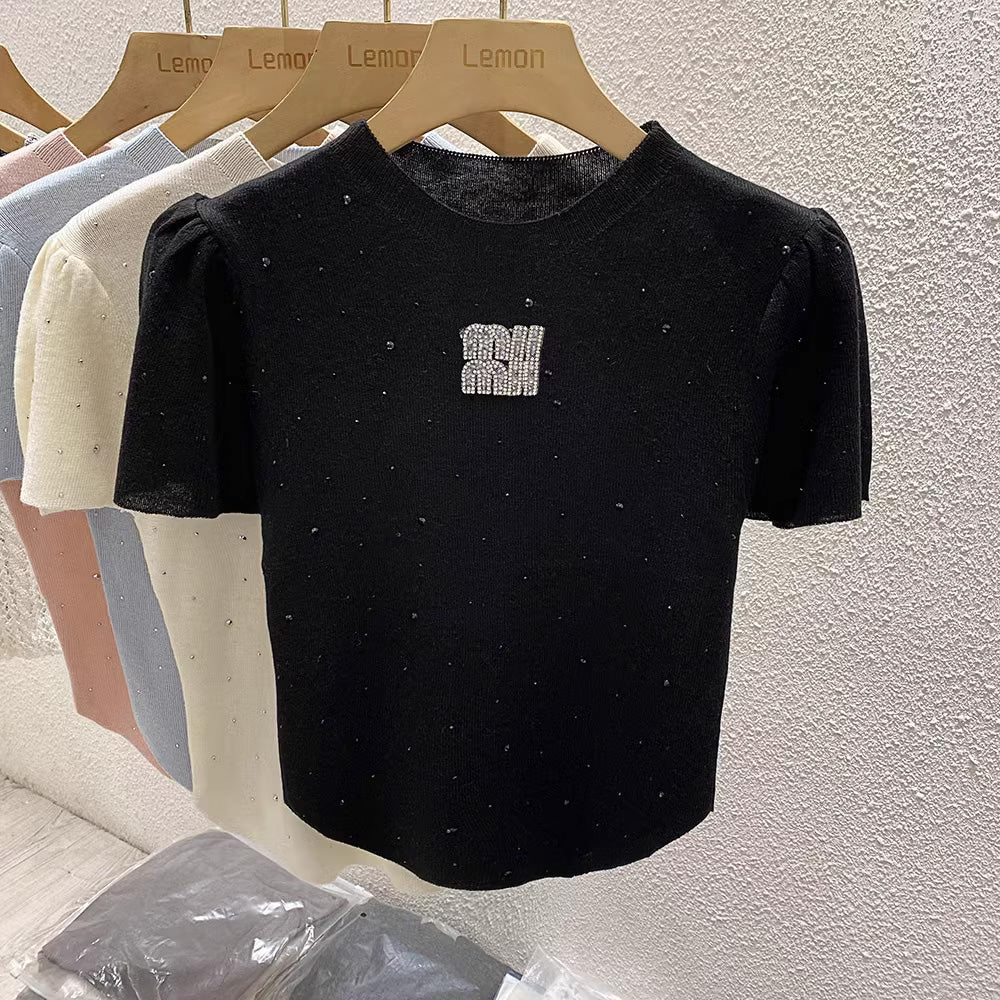 【tops】4色半袖ニットTシャツF7867