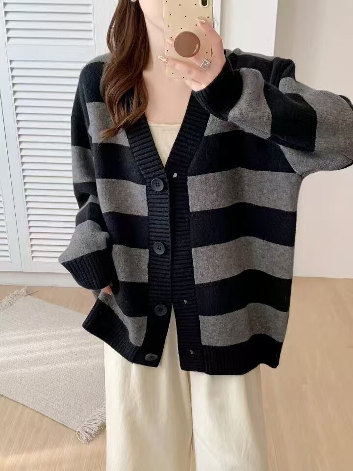 【outer】ボーダー柄ニットカーデ　M27359