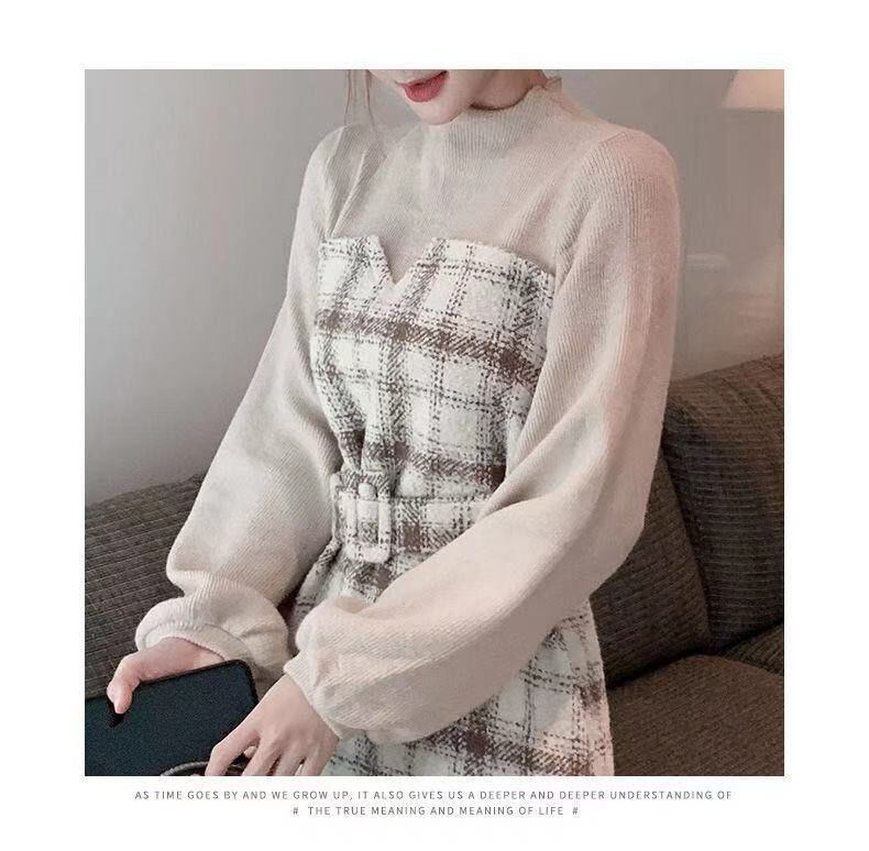 【dress】チェック柄ドッキングワンピース　M18472