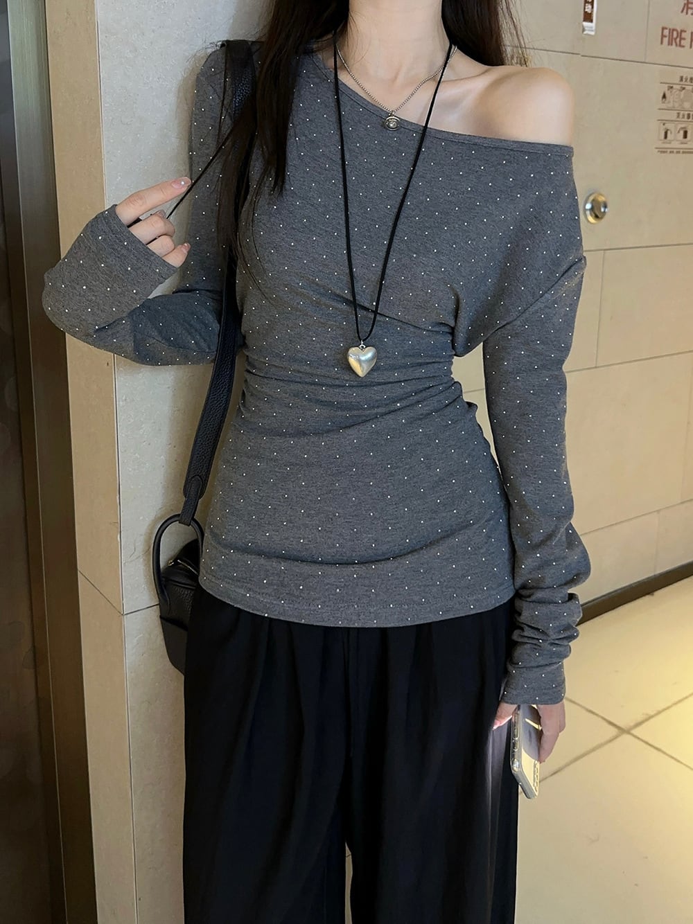 【tops】ビジュー長袖Tシャツ　M25625
