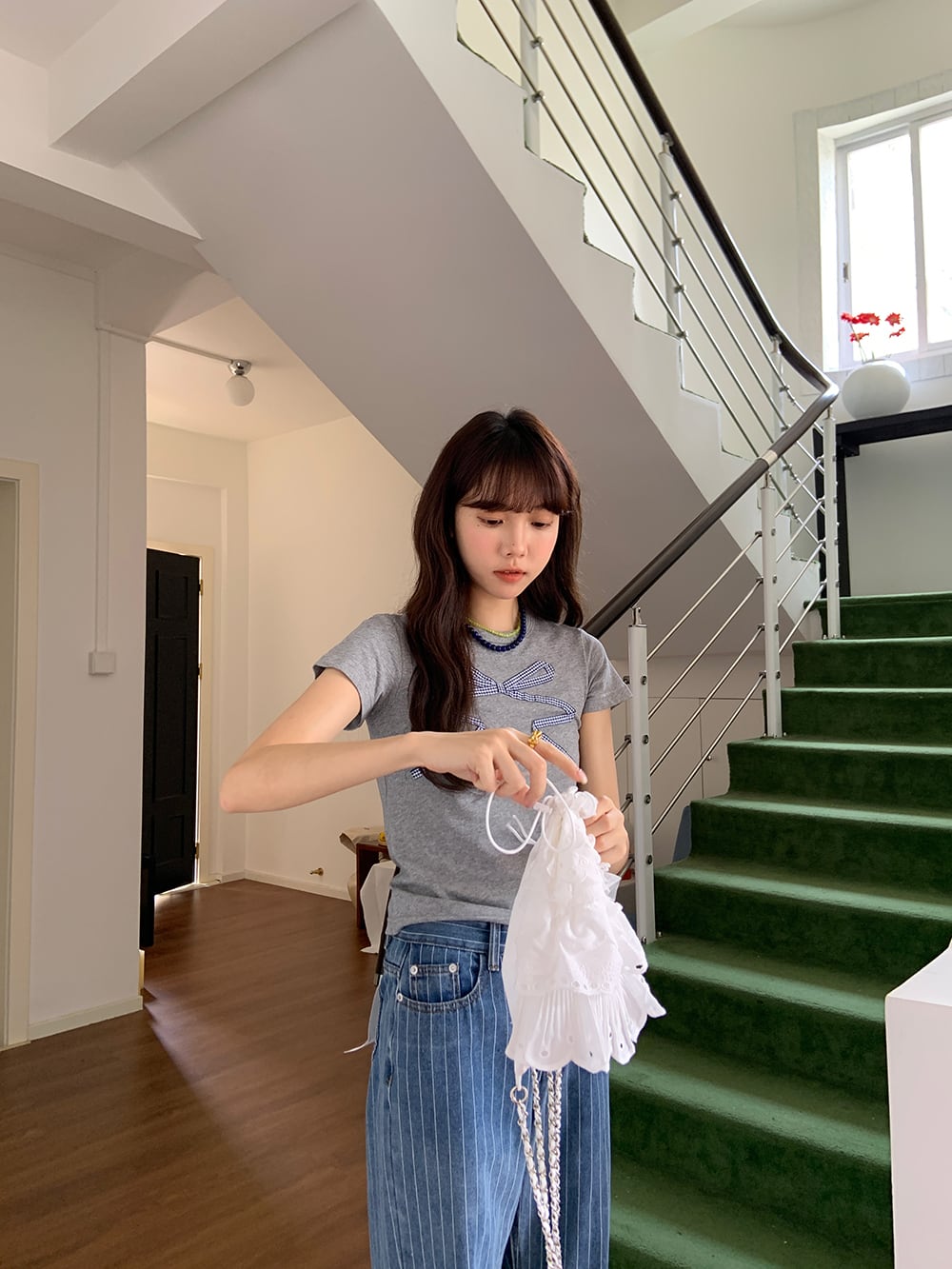 【tops】リボン付きTシャツ　M24988