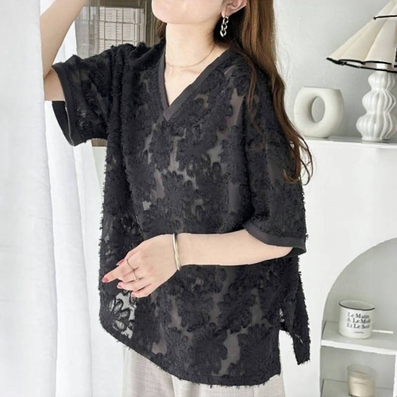 【tops】Vネック無地TシャツG20319