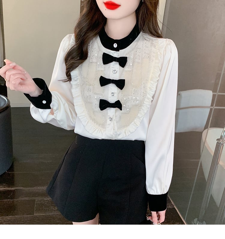 【tops】リボン付きシャツトップス　M25721