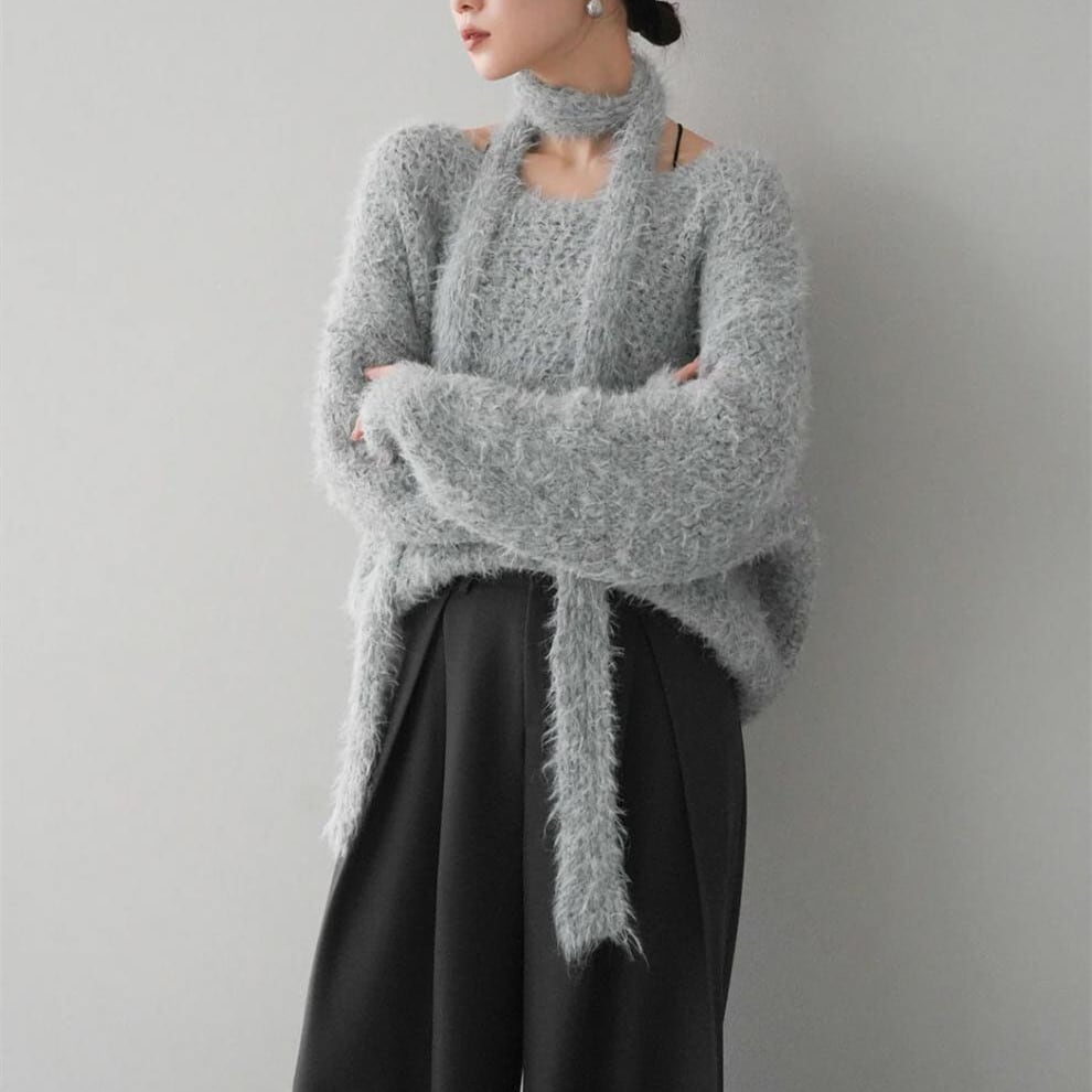 【tops】Vネックチョーカー付ニットセーター　M17997