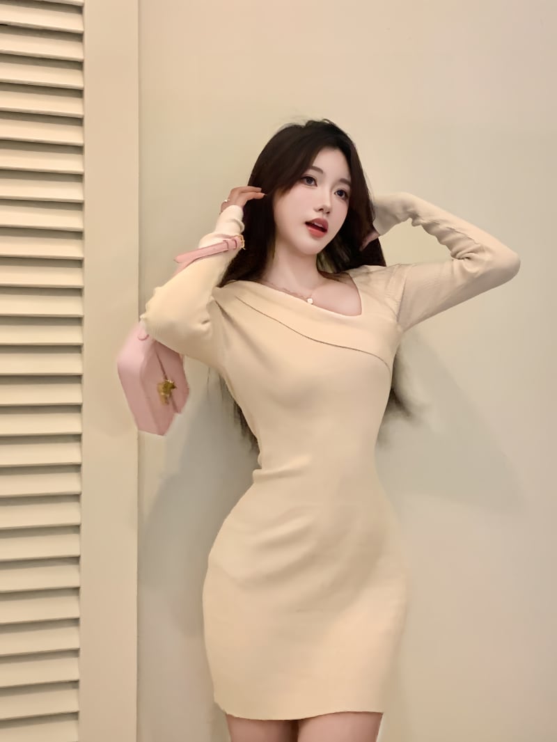 【dress】ボートネックニットワンピース G19208