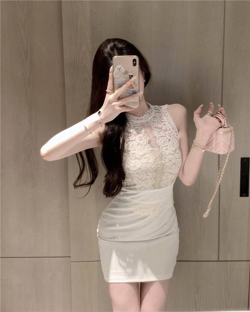 【dress】レース切り替えワンピース　M23912