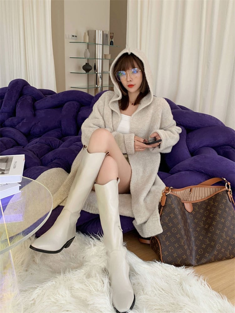 【outer】フード付きニットカーデ　M25969